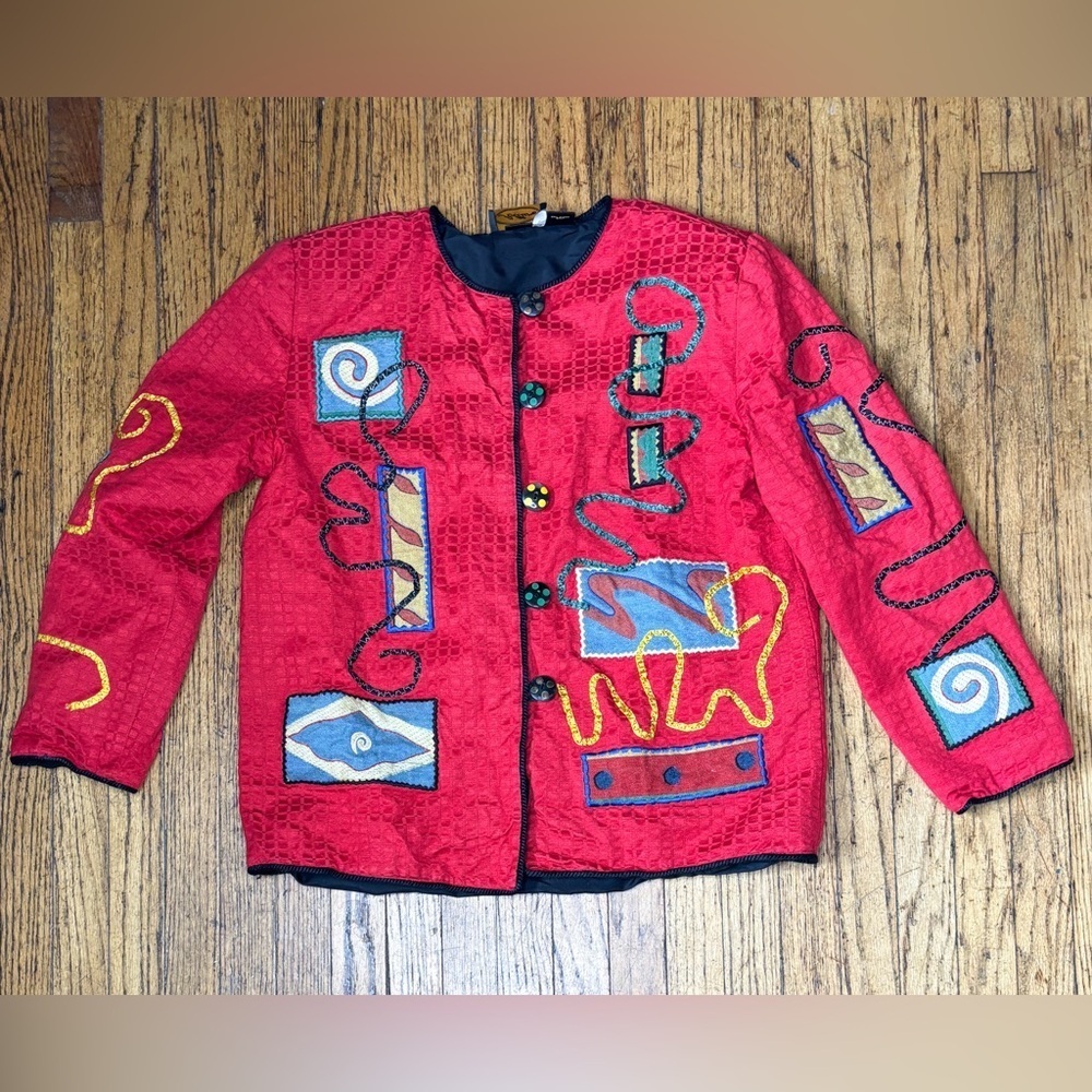 Vintage Red Blazer Jacket Medium Colorful Art To Wear New Wave Avant Garde
